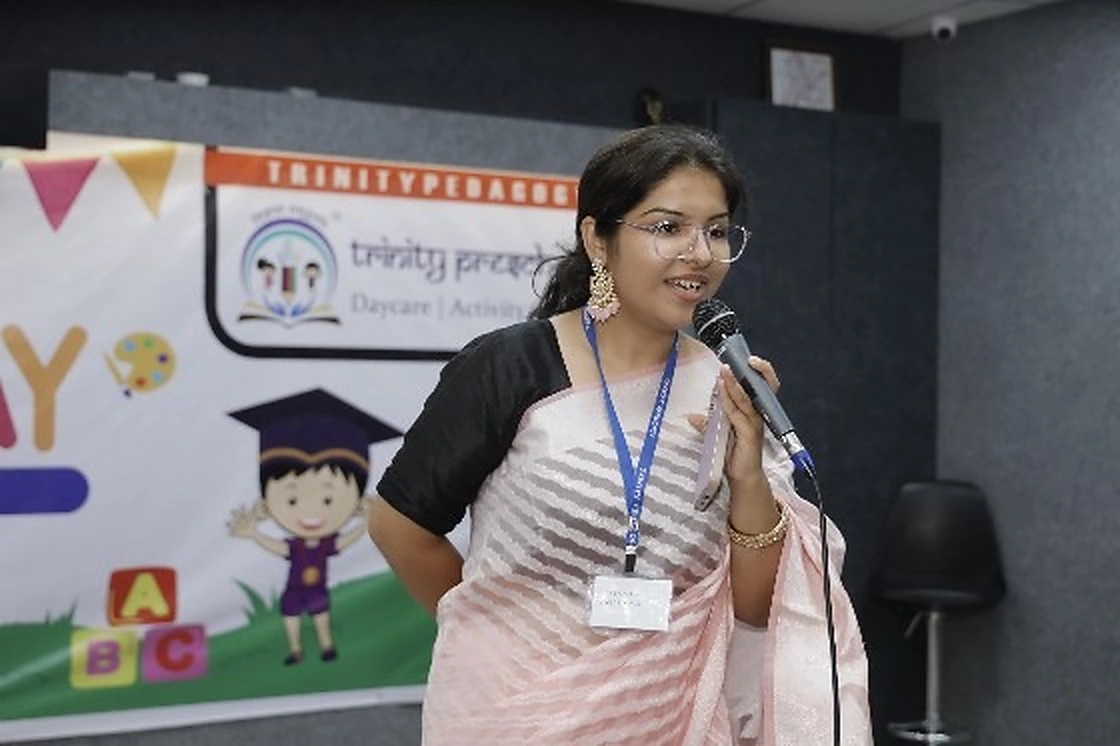 Ishika speaking at the Trinity annual function, newly supplied photograph